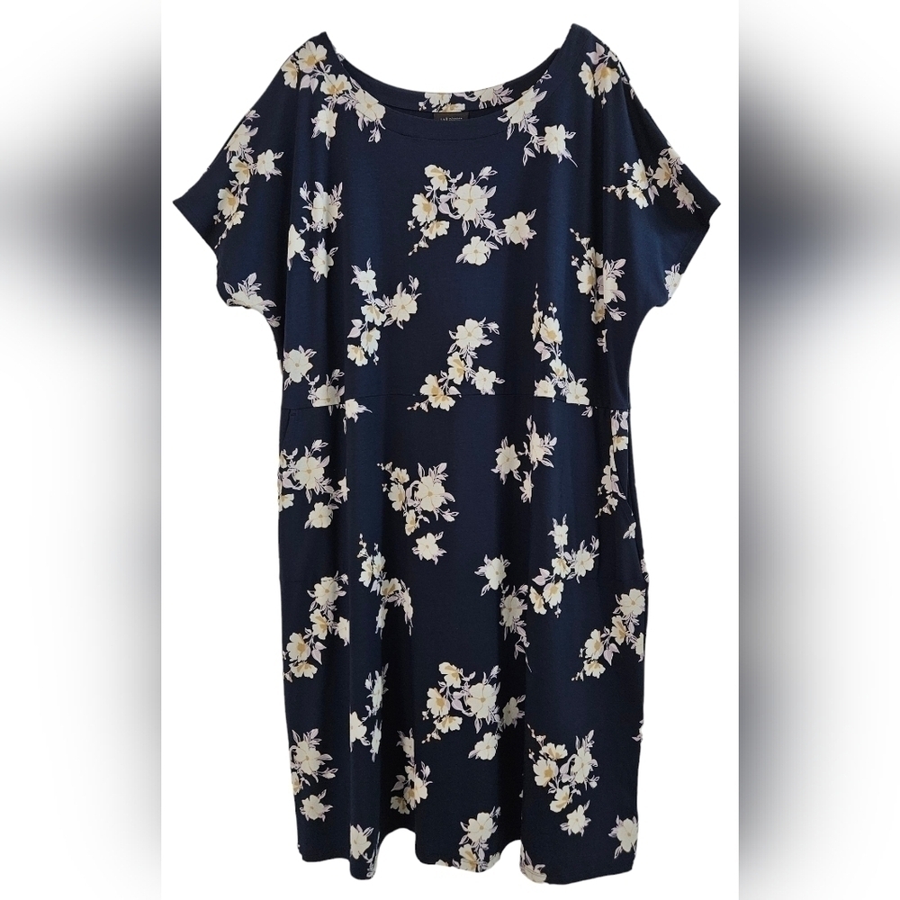 JJILL SHIFT DRESS SZ 22/24 NAVY GOLD WHITE